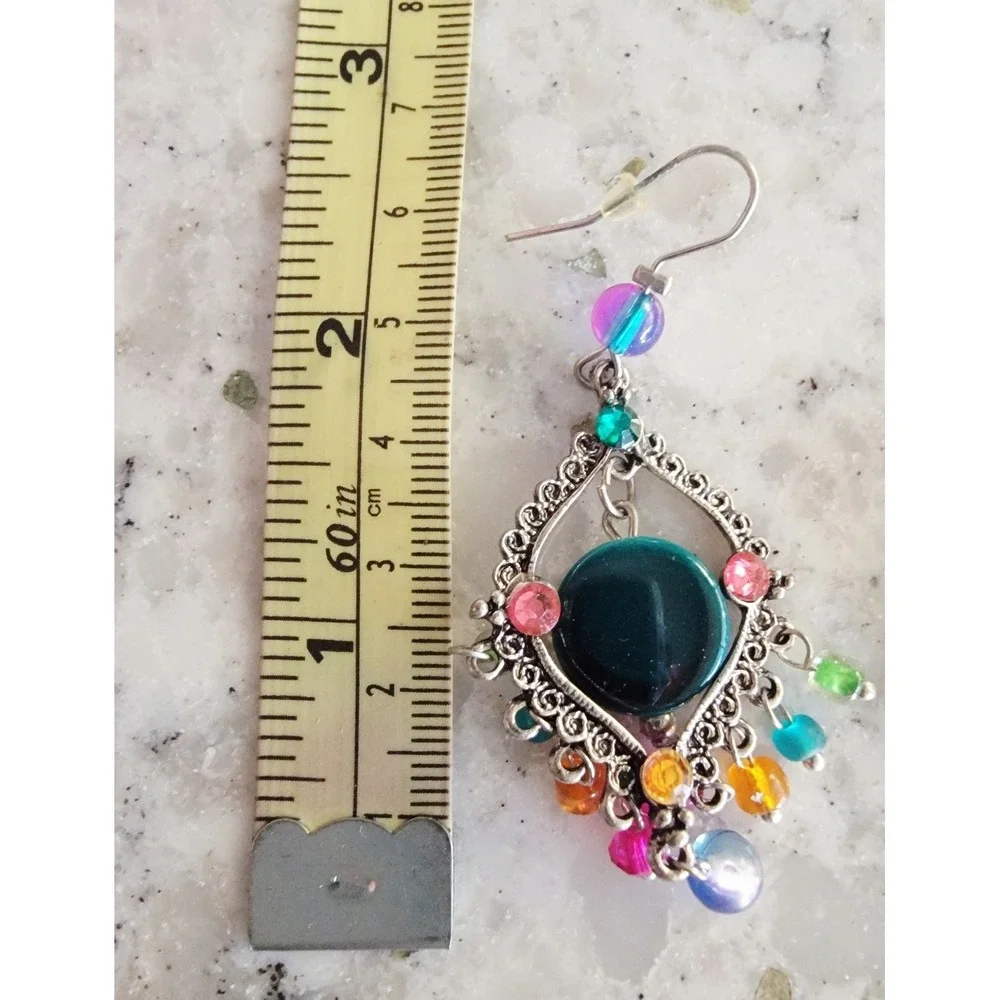 Boho Chic Dangle Earrings‎ Silver Tone Colorful Bead Statement Jewelry